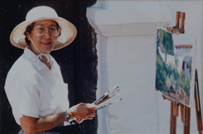 1990年代末，孙穗华在创作油画。